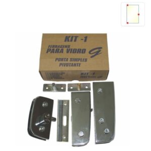 KIT 01 Ferragens para Vidro em Zamac - Porta Simples Pivotante